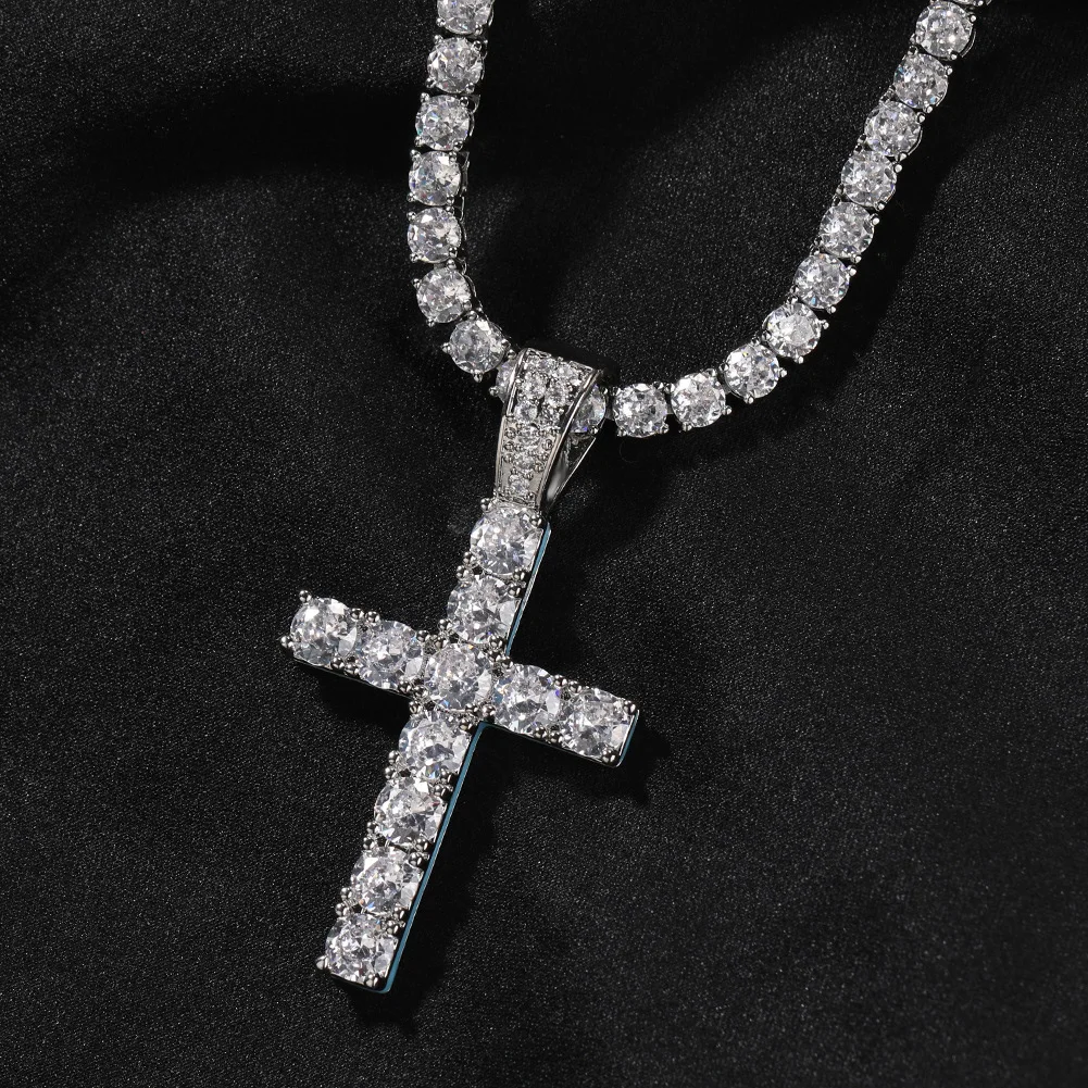 Night Light Cross Big Zircon Shape Iced Out Bling Bling Pendant Necklace Mirco Pave Prong Setting Fashion Hip Hop Jewelry BP232