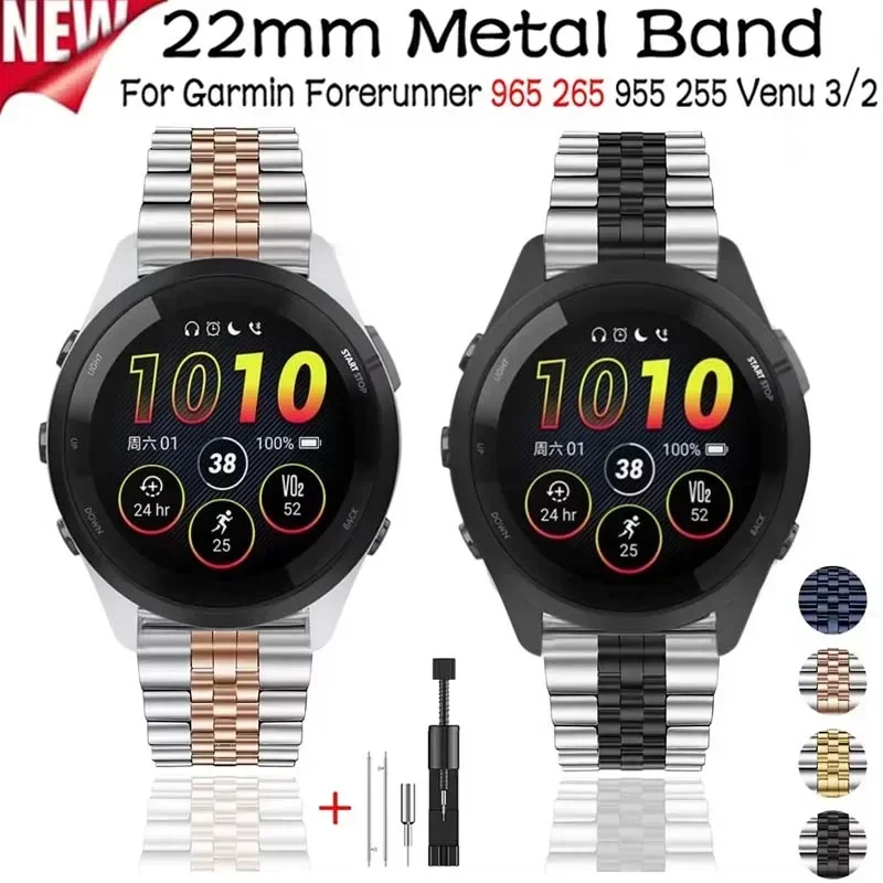 22 mm Metallarmband für Garmin Forerunner 965 265 Musik Edelstahl Armband Armband für Garmin Forerunner 955 255 Venu 3/2