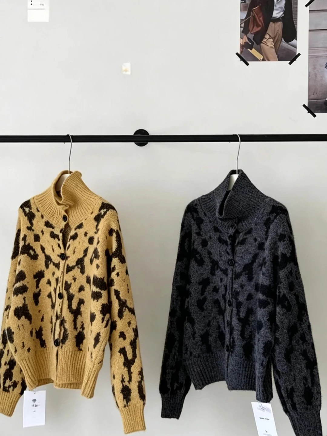 Korean Style Loose Fit Soft Leopard Print Stand Collar Open Cardigan Sweater Casual Spring Autumn Top Coat for Women