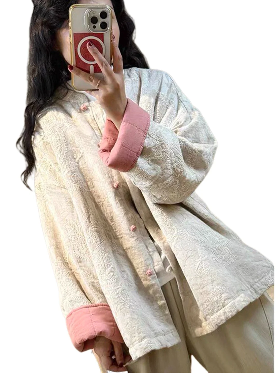 Thiened Embroidered Cotton Jaet Women's Winter New Chinese Sle Retro Button Stand Collar Warm Cotton Coat Outerwear