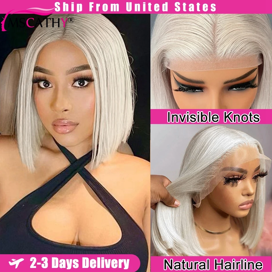 

180 Density Short Bob Platinum Blonde Glueless Closure Wig Remy Human Hair Preplucked Transparent Pixie Cut 13X4 Lace Front Wigs