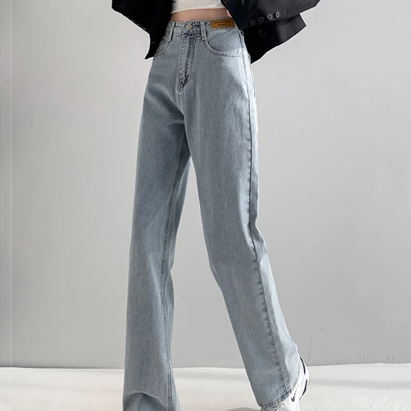 

Wide Denim Jeans For Women's Classic Brand High Waisted Draped New Straight Loose High Quality Floor Mop Pants Solid Female