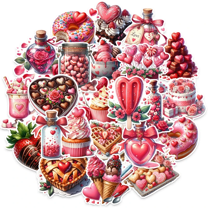 50 Stück Ästhetik Liebe Kuchen Thema Aufkleber Cartoon süße Aufkleber für Scrapbook Junk Journal Collage DIY Handwerk Handyhülle