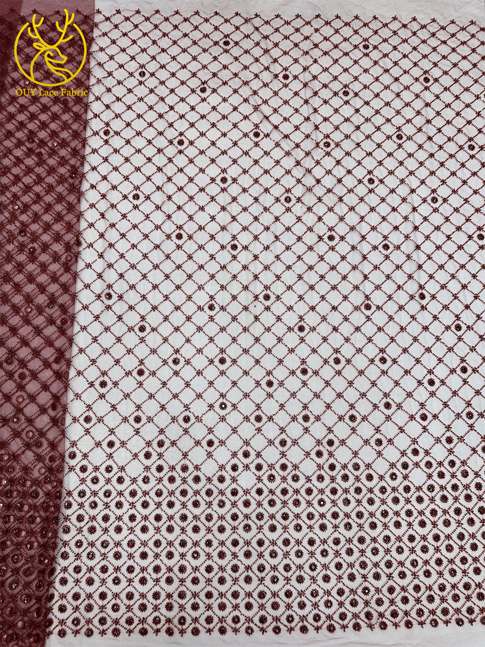 Smaragdgrüner Afrikanischer Tüll mit Perlen, Hochwertige Französische Pailletten-Spitze, Nigerianischer Mesh-Tüll für Hochzeitskleider – Detail 21