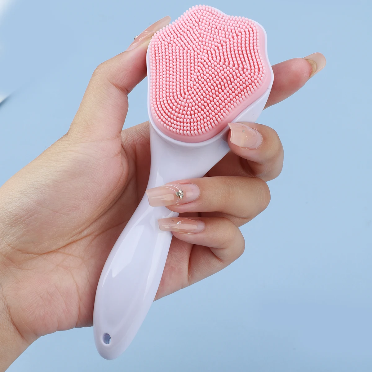 1/2 قطعة فرشاة غسل الوجه من السيليكون على شكل مخلب القطط، فرشاة تنظيف الوجه، فرشاة إزالة المكياج، فرشاة تنظيف المسام بمقبض طويل #4