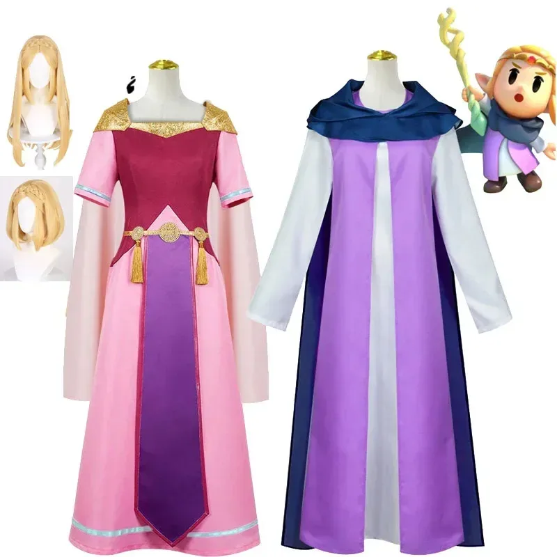 l2025l New Pink Princess Dress Cosplay Zelda Custume Wig Game Echoes of Wisdom Women Dress Cloak Outfit Halloween Christmas Stag