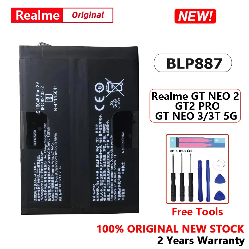 100% New BLP887 Battery For Oppo Realme Neo3 5G 80W Neo 3T 5G RMX3560 RMX3561 GT Neo 2 Neo2 RMX3370 GT2 Pro RMX3301 RMX3300