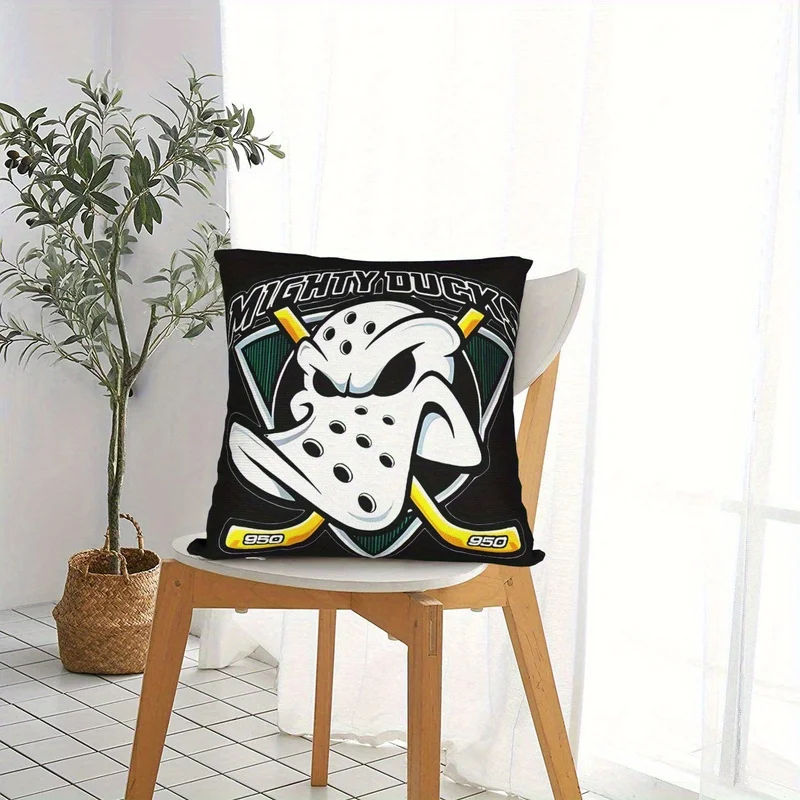 1pc Mighty Ducks Anaheim Pillow Cover, Polyester 2D Double-Sided Print, Retro Hockey Mask Duck Logo Art, Ice Hockey Fan Home & C