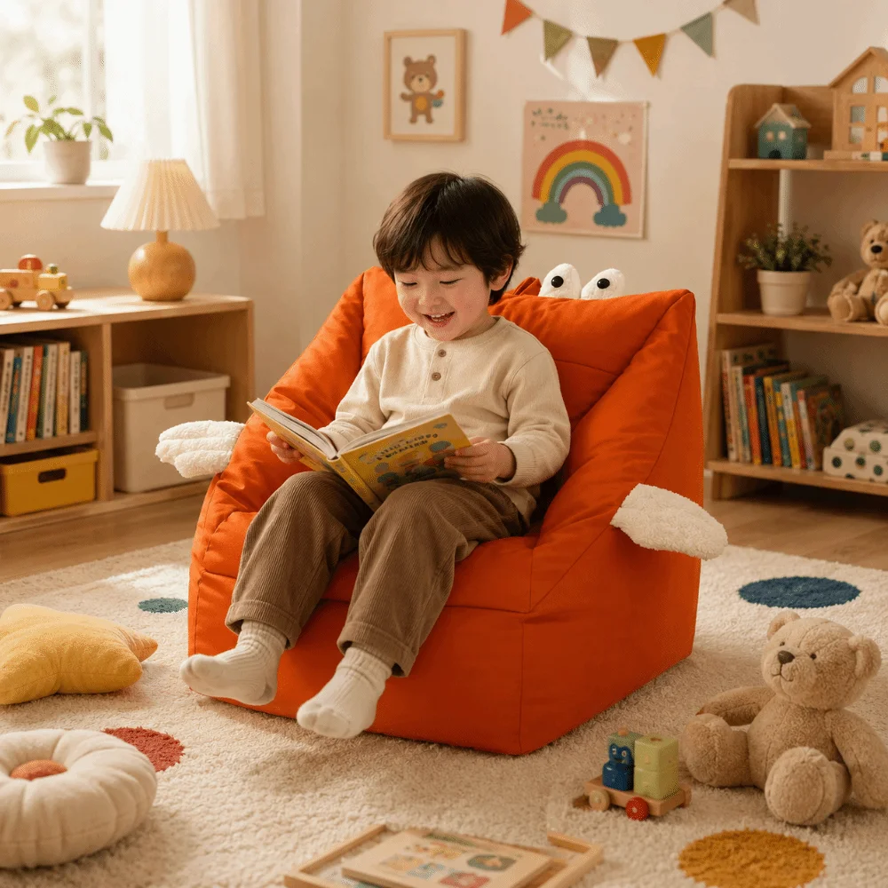 Ergonomic Curved Backrest Soft Sofa Chair Soft Skin-Friendly Surface Low Stable Base Design Children's Bear Seating