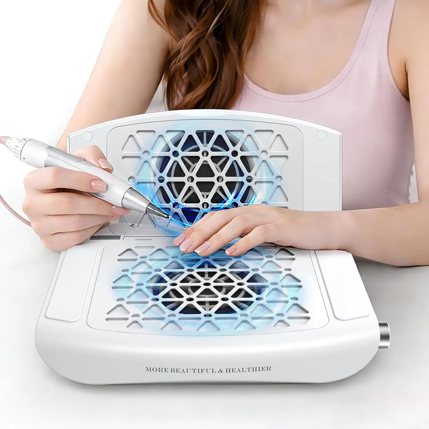 

Foldable Dual-Turbo Nail Dust Collector, 14700RPM with 30 Filter Papers for Acrylic Nails Salon & Home Use - White