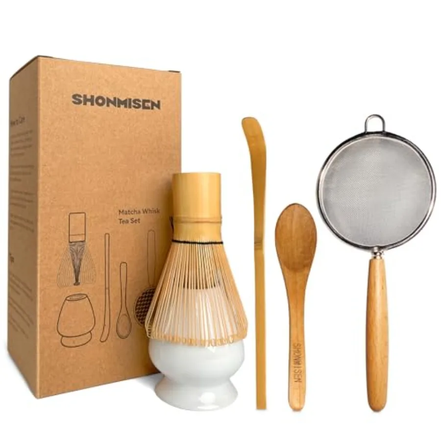 Bamboo Matcha Whisk Set -Matcha Whisk Chasen,Whisk Holder(), Sifter, Tea Scoop and Tea Spoon