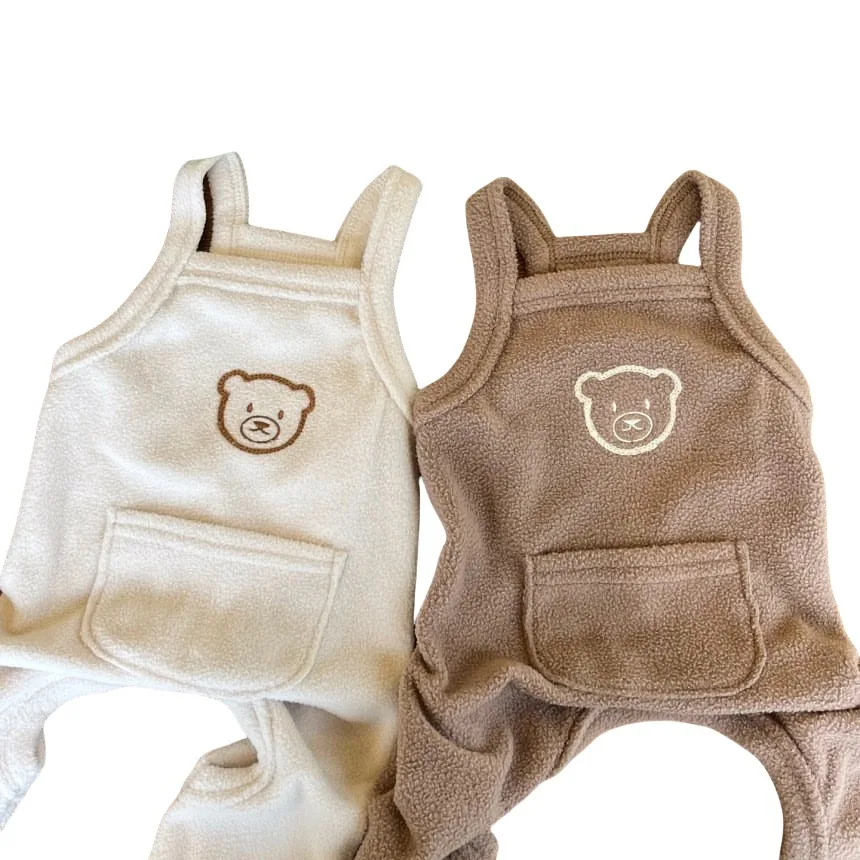 Cute Pet Bear Four Legged Pants Embroidered Plush Jumpsuit for Autumn and Winter Teddy Warm Plush Clothes Small Dog Clothes