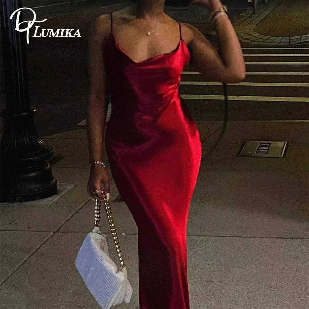 DTLumika Metallic Gold Sheath Long Party Dress Spaghetti Straps Women's Sexy Dress for Cocktail, Dating, Dinner Photo Shot