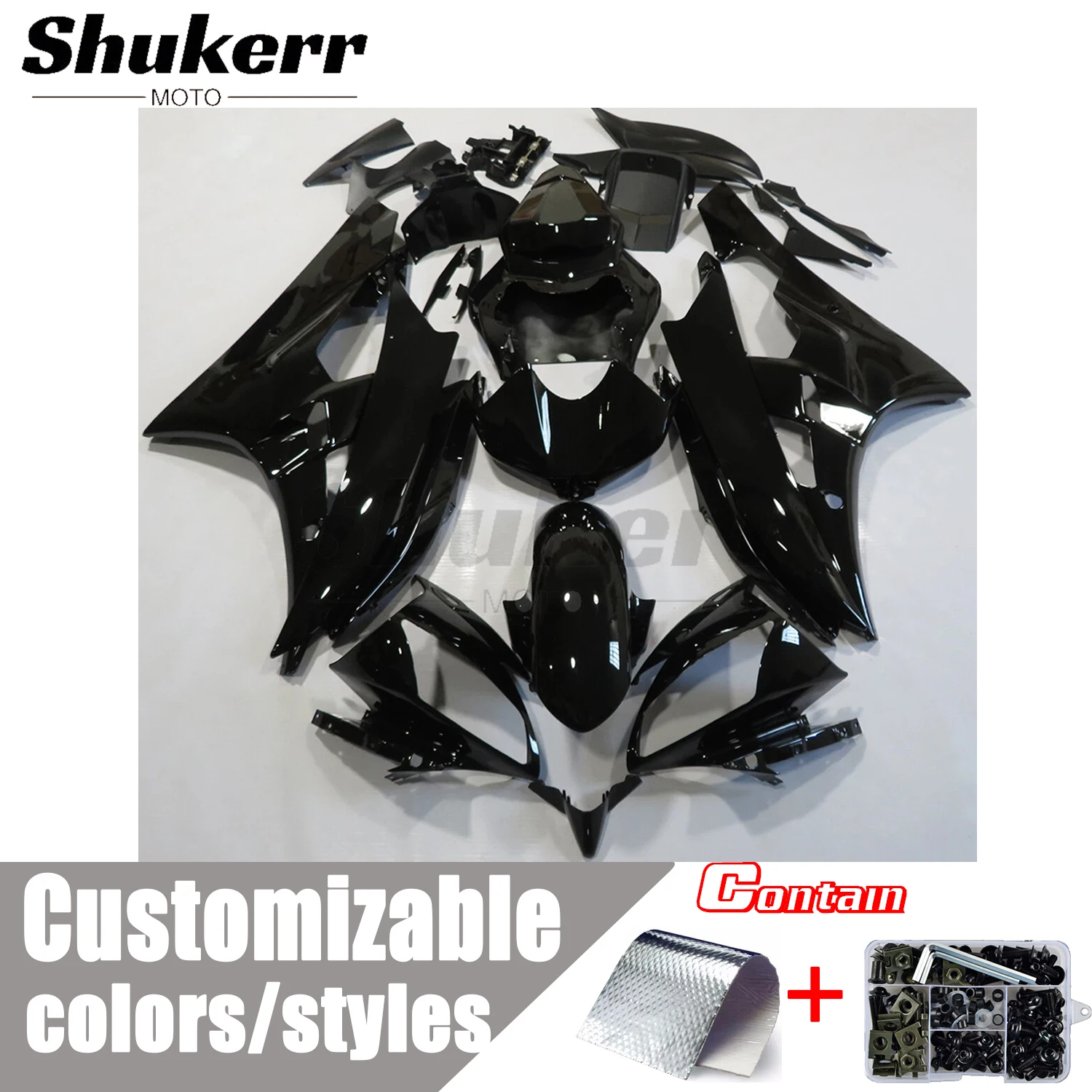 Motorcycle Plastic Fairing Kit Injection Mold Bodywork Panel Kit Fit for Yamaha Yzf-R6 2006-2007 Yzf600 Full Bodywork Kit Black