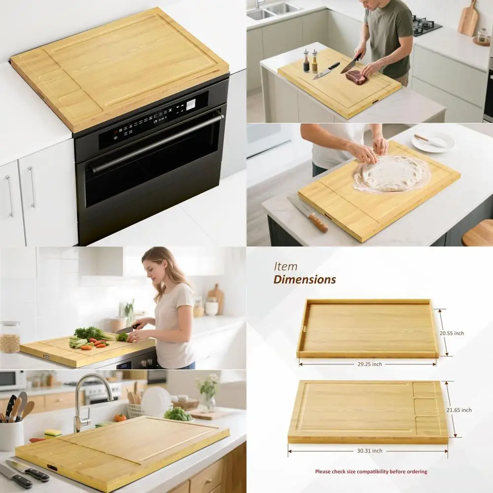 

Деревянная верхняя крышка плиты с ручкой для электрических и газовых плит, разделочная доска с канавкой для сока, натуральный цвет