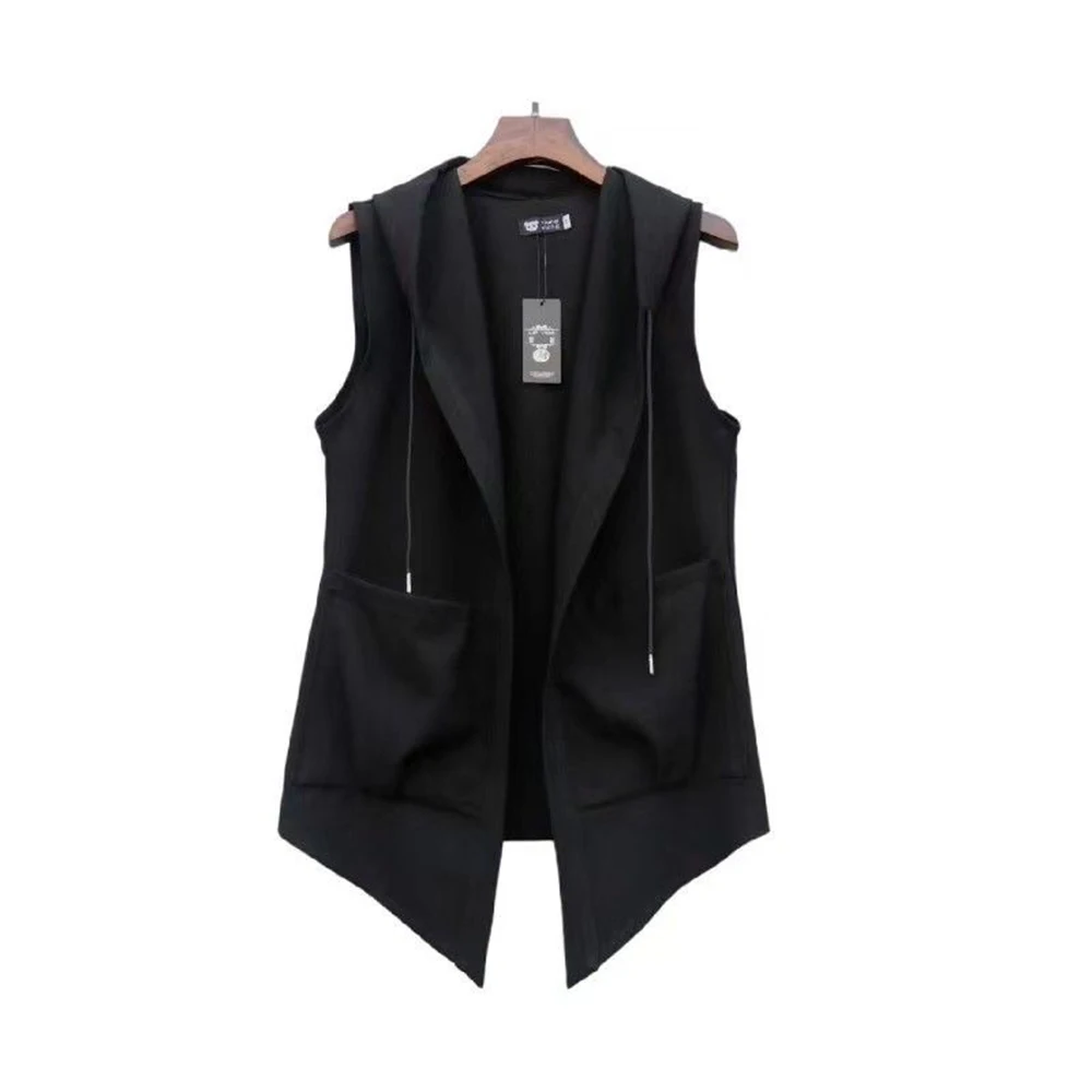 XS-5XL Mens Pocket Hooded Vest Spring Streetwear Fashion Youth Outdoor Trend Outerwear Niche Tank Jacket Men'S Clothing 2026 New