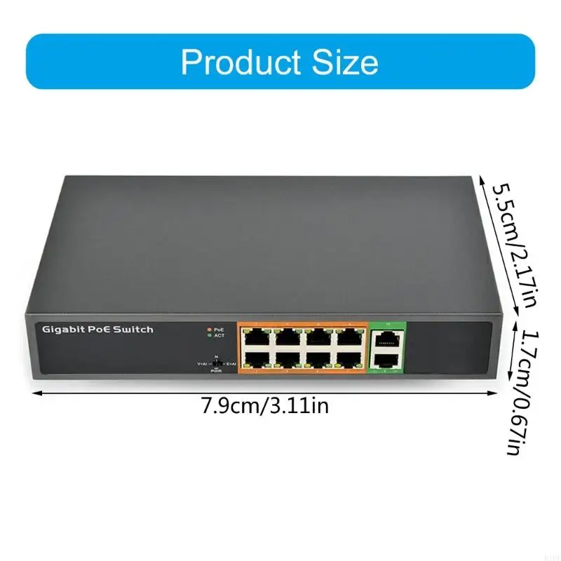 E1PF 10 Port Metal Gigabit Ethernet PoE Switcher Fanless with 150W Power Unmanaged