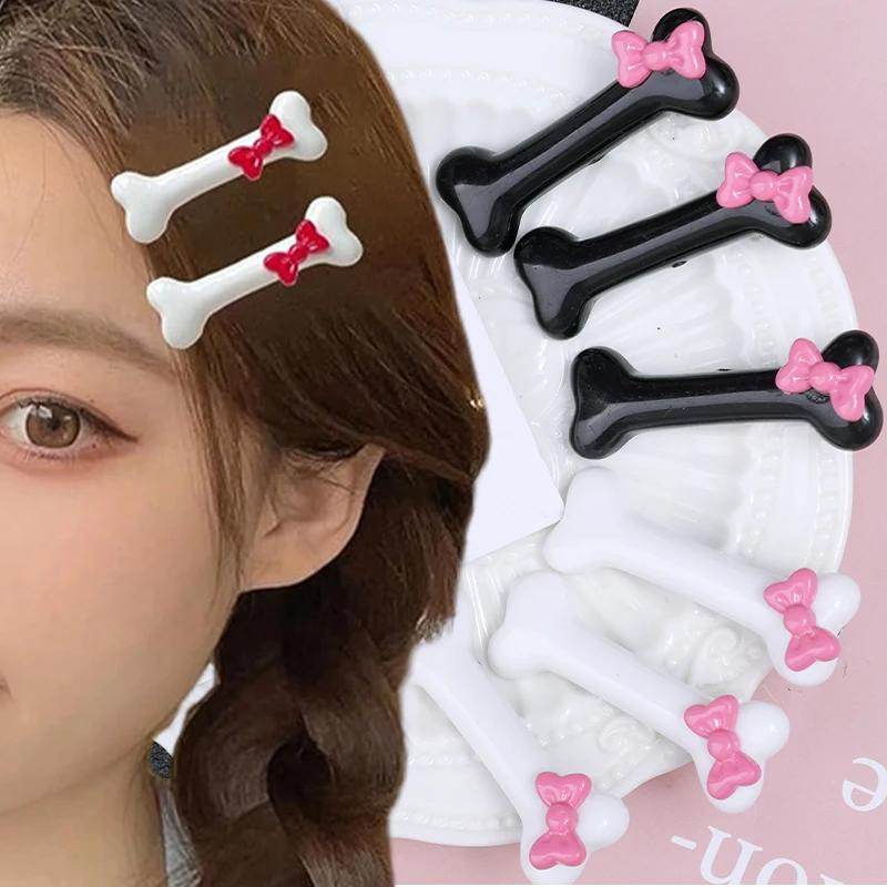 New Kawaii Bow Dog Bone Shape Hair Clips Popular Black And White Bone Hairpin Girls Charm Lovely Duckbill Barrettes Accessories