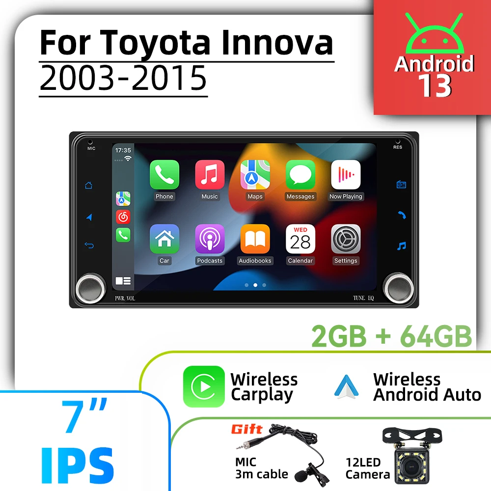 For Toyota Innova 2003-2015 Wireless Carplay Autoradio 2 Din Android Radio 7