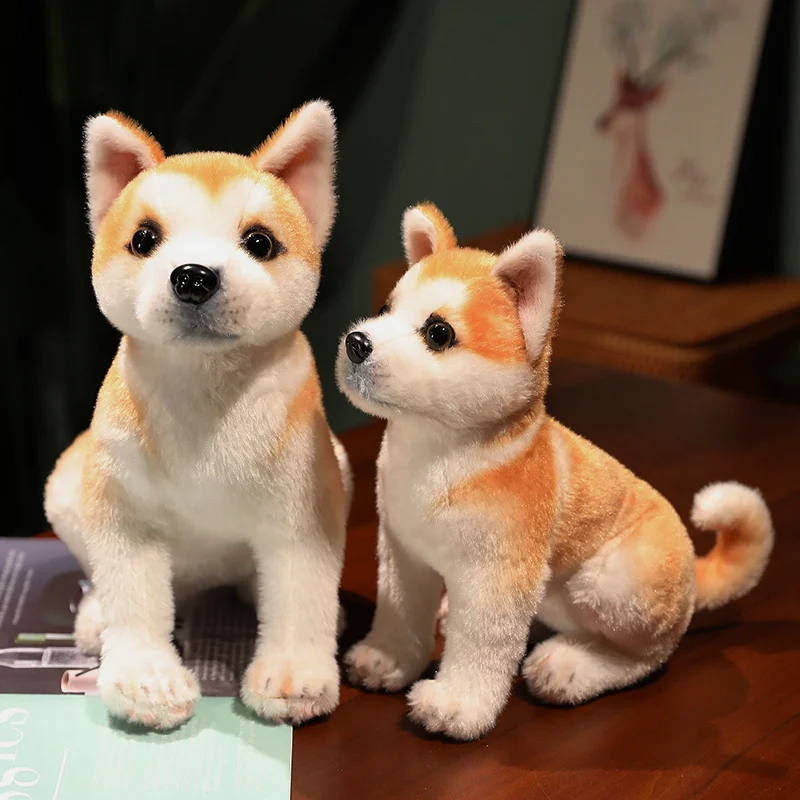 Lifelike Akita Dog Stuffed Animal Plush Toy Cute Simulation Puppy Shiba Inu Fluffy Appease Baby Doll Birthday Gifts For Children