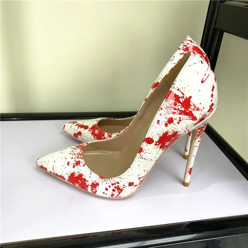 Art Graffiti Print Female Sexy Stiletto High Heel 10/12Cm Patchwork Ladies Party Pointed Toe Pumps Shoes Color Plus Size 34-46