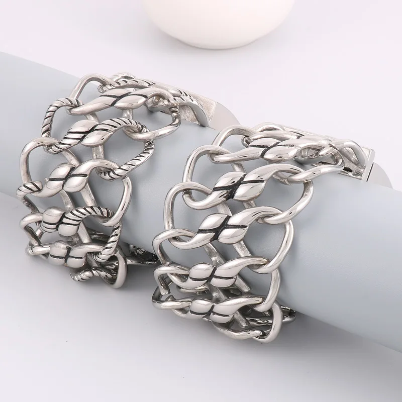 42mm Wide Punk Rock Titanium Steel Hollow Number 8 Infinite Cuban Link Chain Bracelets for Men Jewelry Drop Shipping