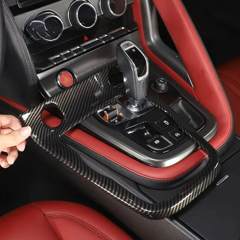 ABS Carbon Fibre For Jaguar F-TYPE 2013-2024 Center Console Gear Shift Control Frame Gearshift Panel Cover Car Accessories