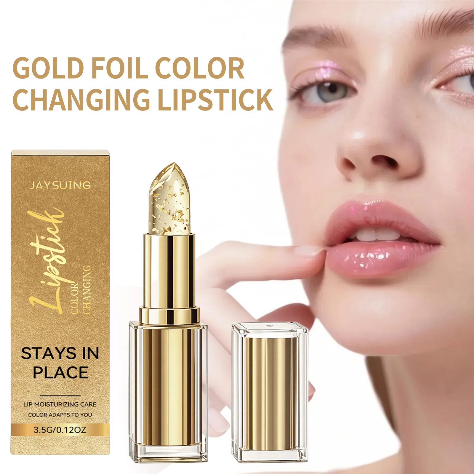 Gold Foil Color Changing Lipstick Fade Lip Line Relieve Dryness Non Greasy Waterproof Enhance Plumpness Moisturizing Lip Balm