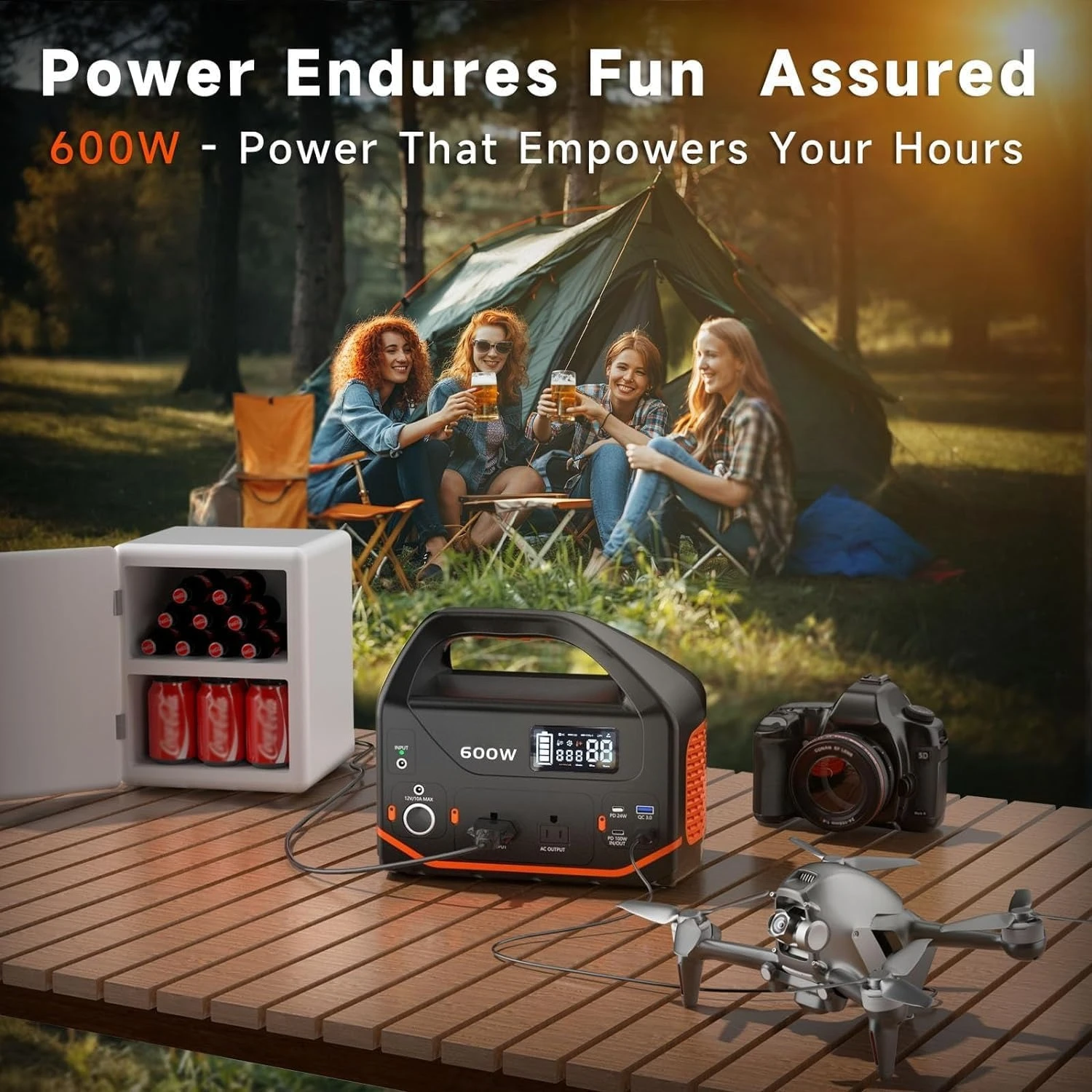 Portable Power Station 600W 293Wh Camping Lithium Battery, Portable Generator for Home Use Emergency Power Station Backup