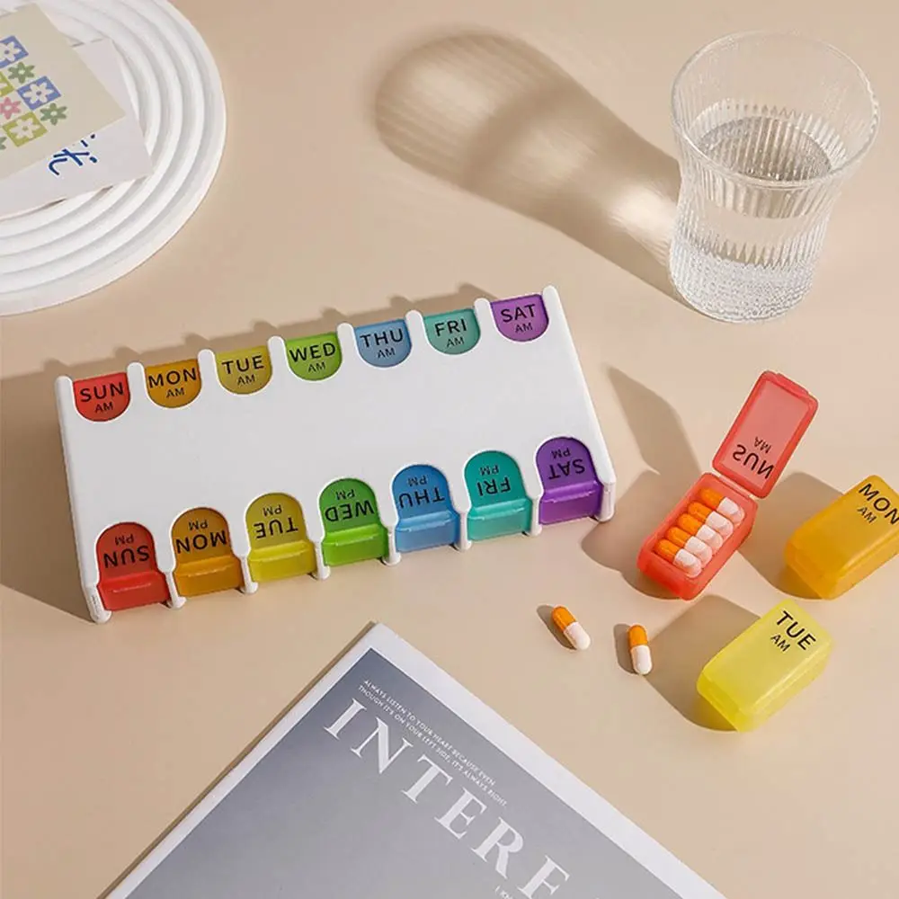 

With 14 Compartment 7 Day Pill Organizer Moisture-proof Waterproof Weekly Pill Case Detachable Dust-proof Daily Pill Box Outdoor