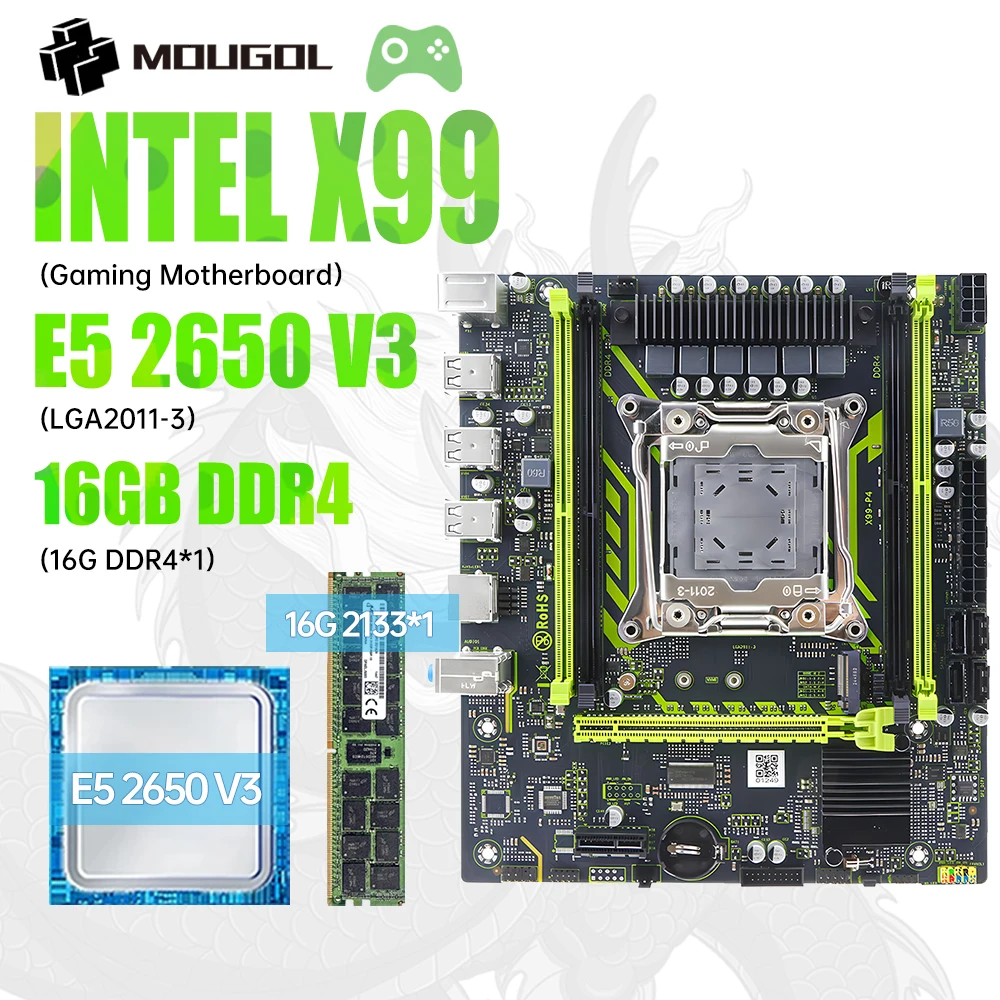 

Комплект игровой материнской платы MOUGOL X99 с разъемом LGA2011-3 Intel Xeon E5 2650 V3 и DDR4 16 ГБ * 1 2133 МГц, двухканальная оперативная память M.2 NVME