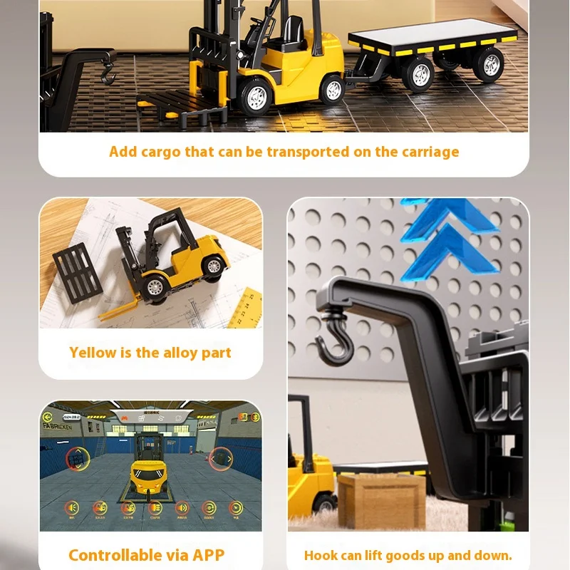 Nova cor dupla 1:64 mini empilhadeira liga verde simulação controle remoto 2.4g reboque engenharia veículo controle mini brinquedo