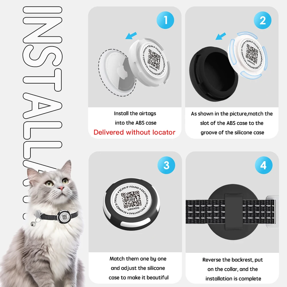 Airtag Cat Collar with QR Tag GPS Tracker Air Tag Case, Dual Protection Reflective Anti-Loss Kitten Collar for Cats Gatos Puppy