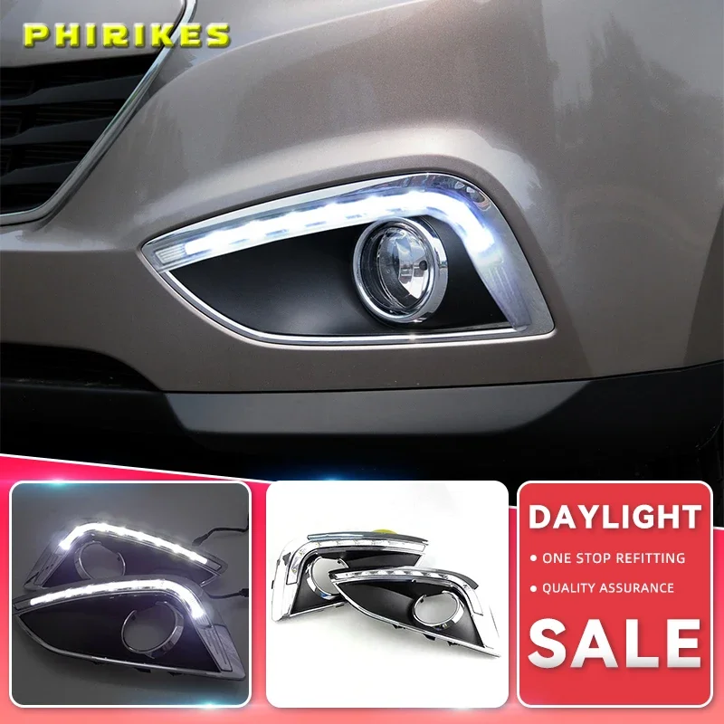 2PCS Car LED For Hyundai IX35 2010 2011 2012 2013 fog lamp cover DRL Daytime Running Lights headlight 12V Daylight