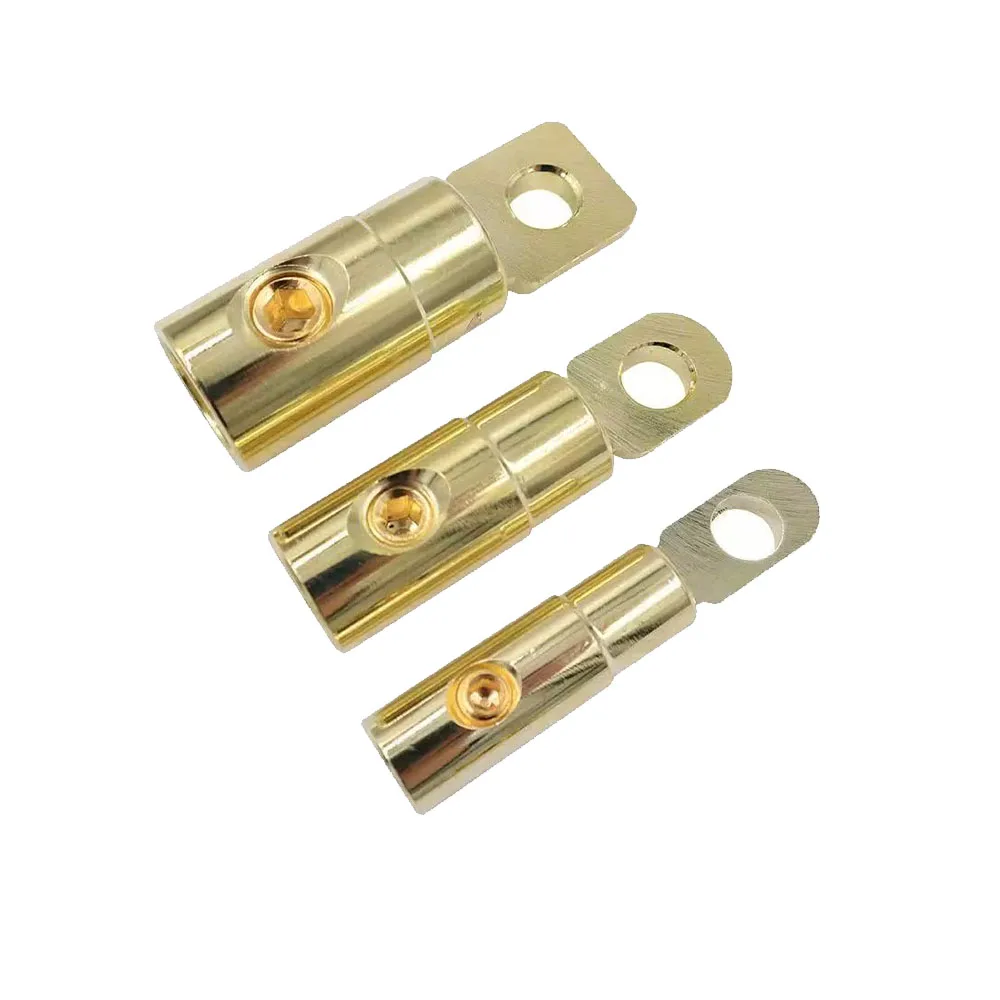 1Pc Car Audio Modified Power Wire O‑Terminal, Pure Brass Gold‑Plated High‑Power Connector, Car Amplifier Input Reducer