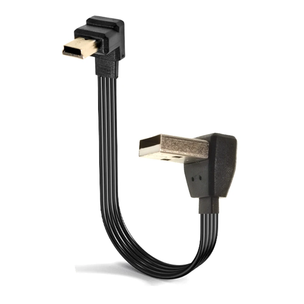 0.1M-1M Mini USB B-type 5-pin plug up, down, left, right 90 ° to USB 2.0 flat silicone mobile phone car recorder data cable