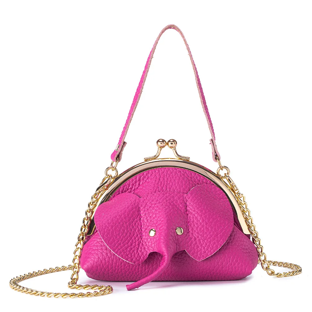 

Cute Women Genuine Leather Clutch Bag Mini Cowhide Coin Purse with Gold Chain Strap and Top Handle for Daily Use