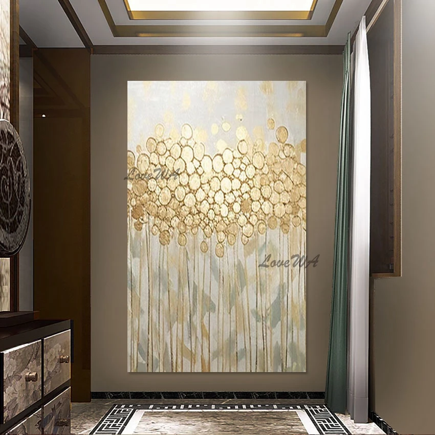 

Ручная роспись, золотая фольга большого размера, абстрактная акриловая живопись, современная картина, холст, украшение для дома, произведения искусства на заказ