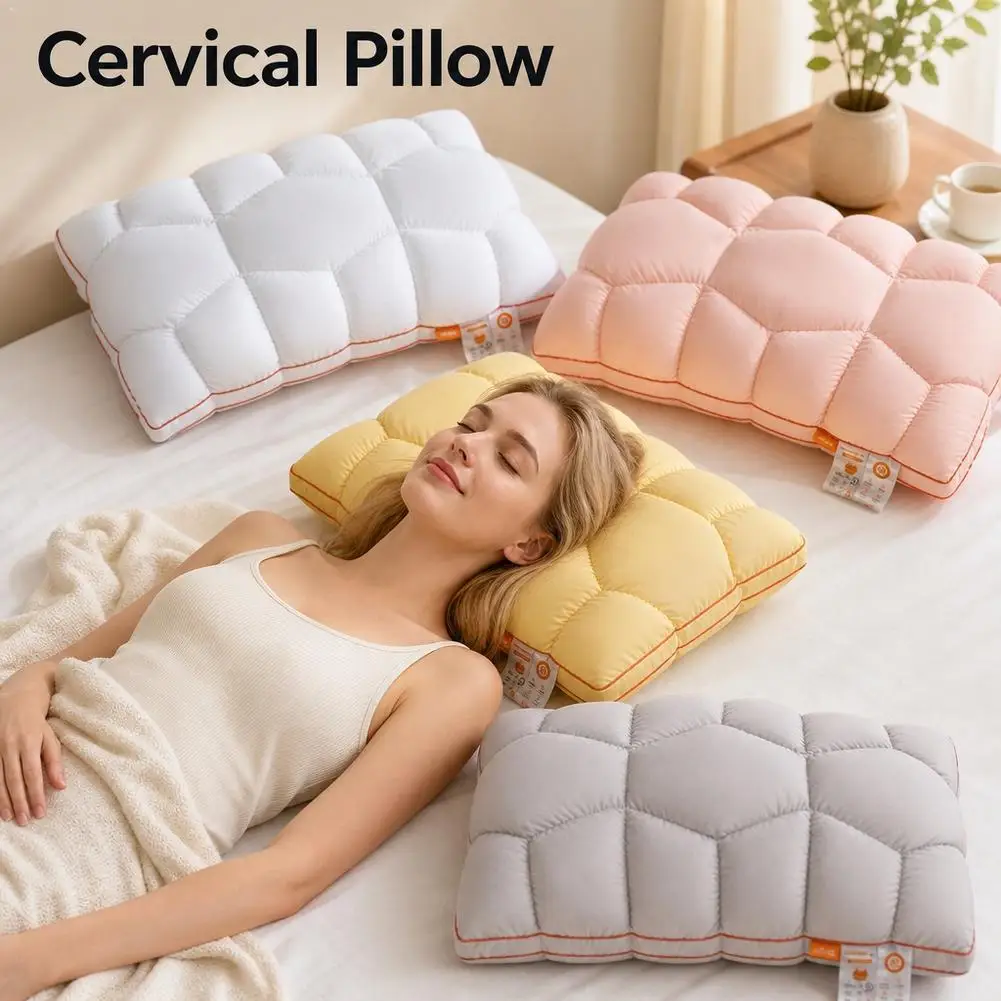 Sleeping Pillows with Refreshing Ice Silk Cover, Washable High Quality Sponge Cloud Pillow, Quilted Cooling Pillow, Home Supplie