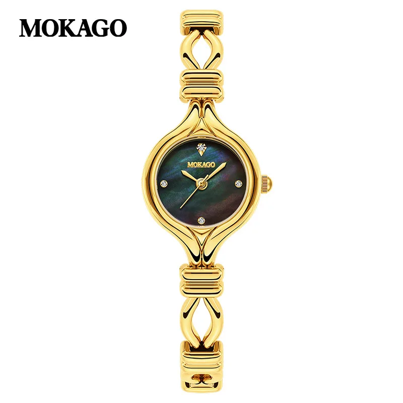 MOKAGO M8155 2025 New Beimu Dial Women's Premium Watch Gold Blue Contrast Retro Elegant 3ATM Waterproof Stone Watch