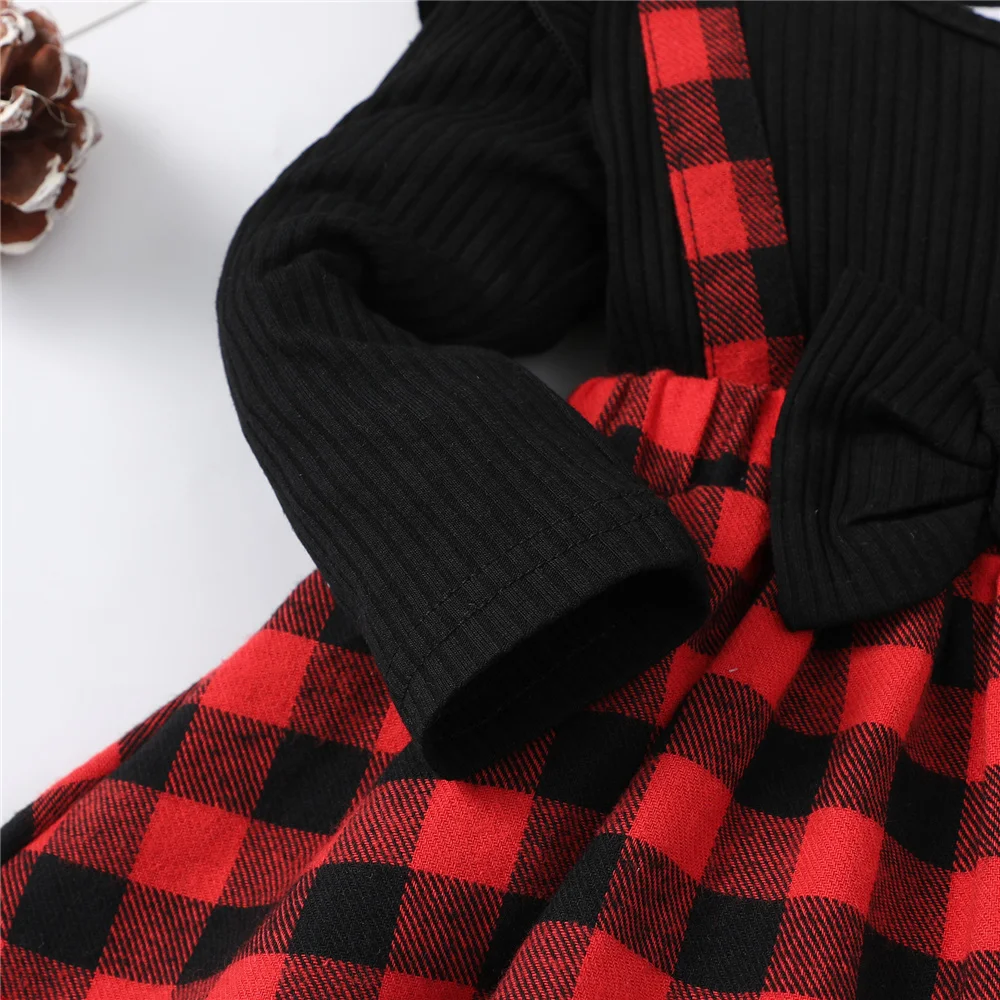 0-18 Months Newborn Baby Girl Christmas Dress Long Sleeve Patchwork Plaid Romper+Headwear Infant Birthday Party Autumn Clothing