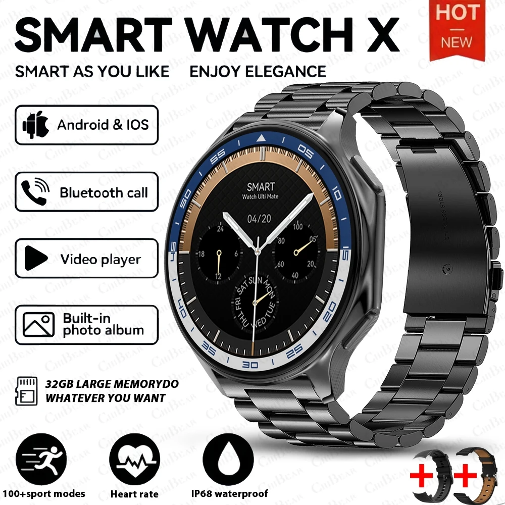 2025 New For OPPO Watch X Smart Watch 4GB Large Memory Music Video Player TWS Headphones AMOLED HD Business High-end Smartwatch