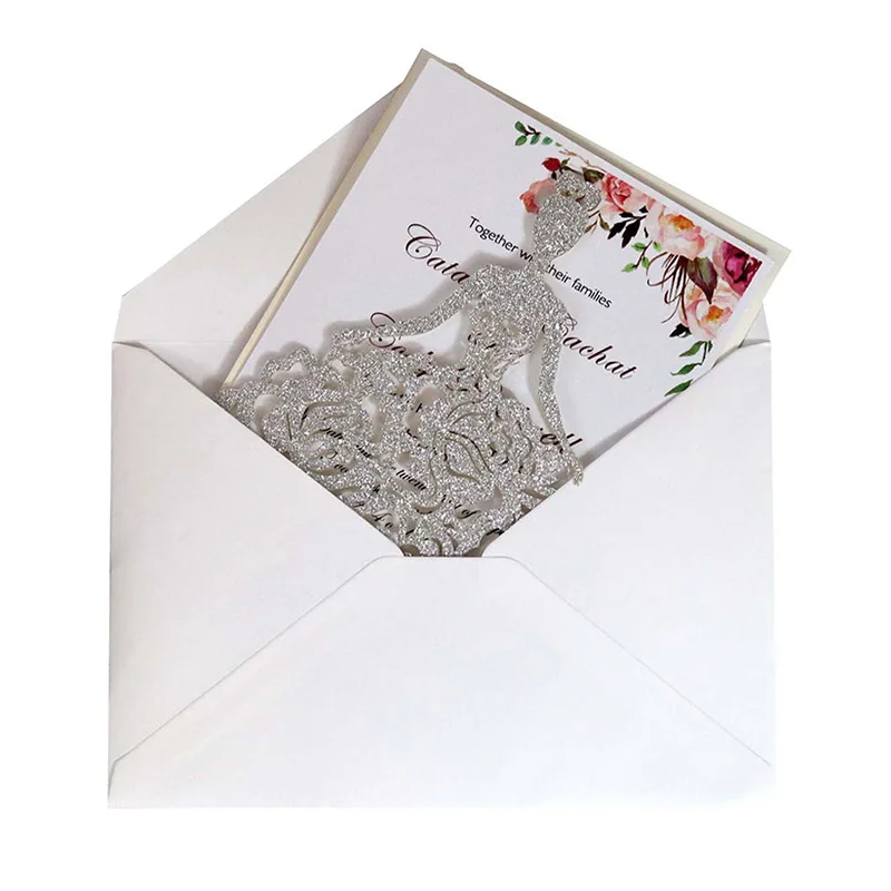 50Pcs taglio Laser elegante sposa rose invito a nozze copertura della carta fornitura Glitter carte di carta decorazioni per feste di compleanno bomboniere