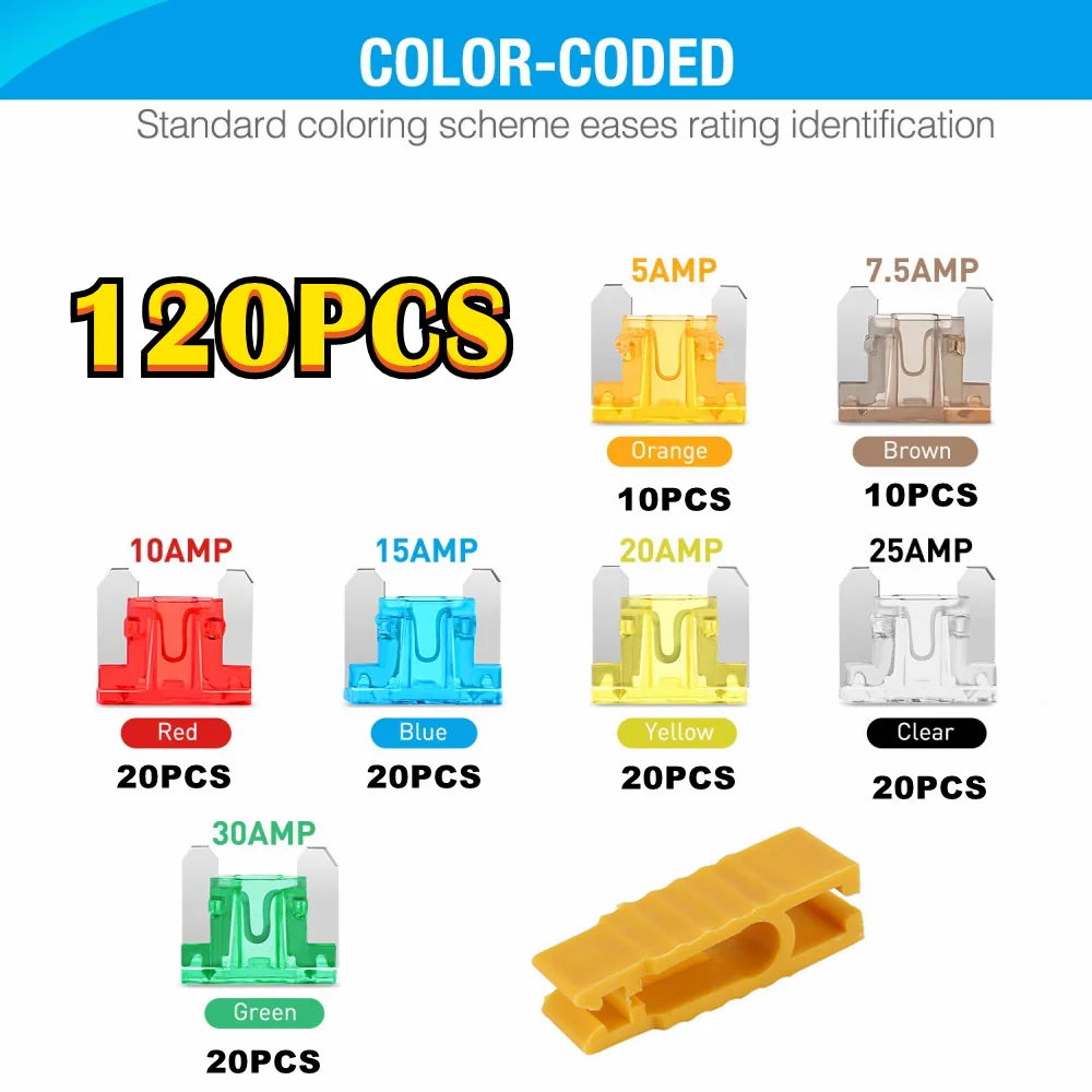 120PCS Auto Car Truck ATC Mini Blade Fuse 5A 7.5A 10A 15A 20A 25A 30A Mixed Set