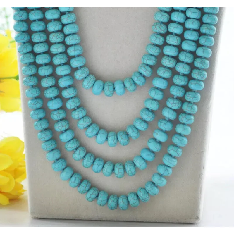 

Новое ювелирное ожерелье 5x8 мм, синее бирюзовое ожерелье с бусинами из драгоценных камней, длинное 36/48/72/100 дюймов