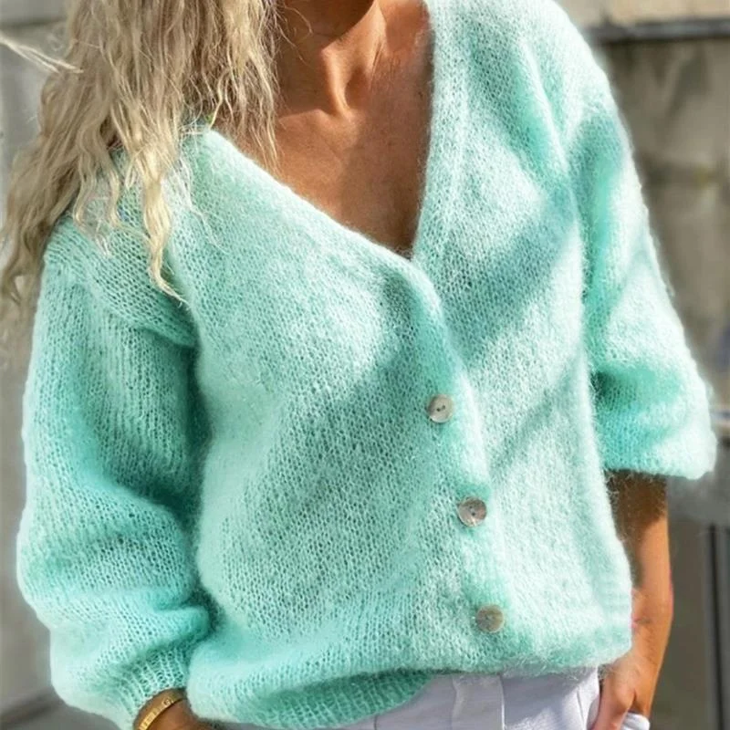 Ele V-Ne Suéter con botones de color puro Jaet Cárdigan abierto para mujer Prendas de abrigo de punto Verano 2025 Tendencia Faion