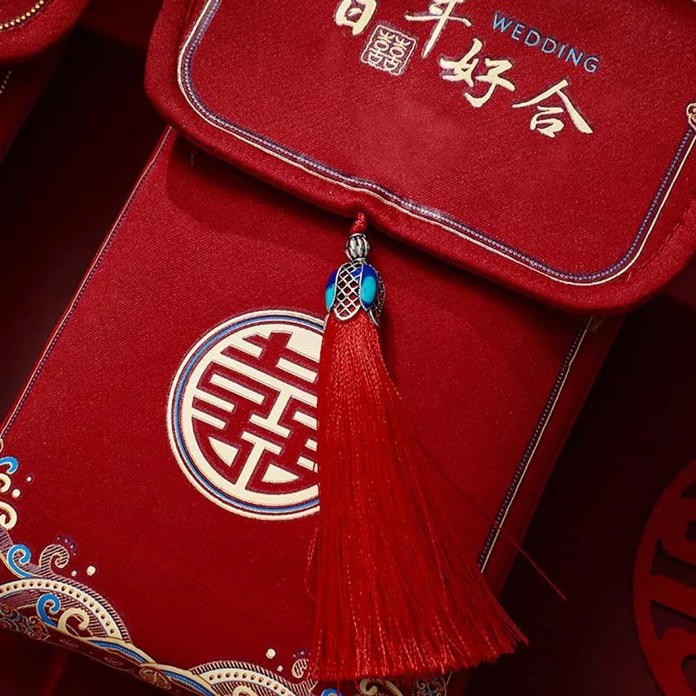 

New Year Blessing Words Brocade Red Envelope Brocade Cloth Tassel Spring Festival 2025 Money Pocket Best Wishes HongBao