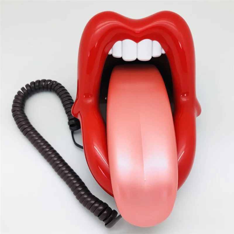 Mostrador de tom/pulso, mini telefone fixo com fio, língua engraçada, alongamento de lábios com indicador LED