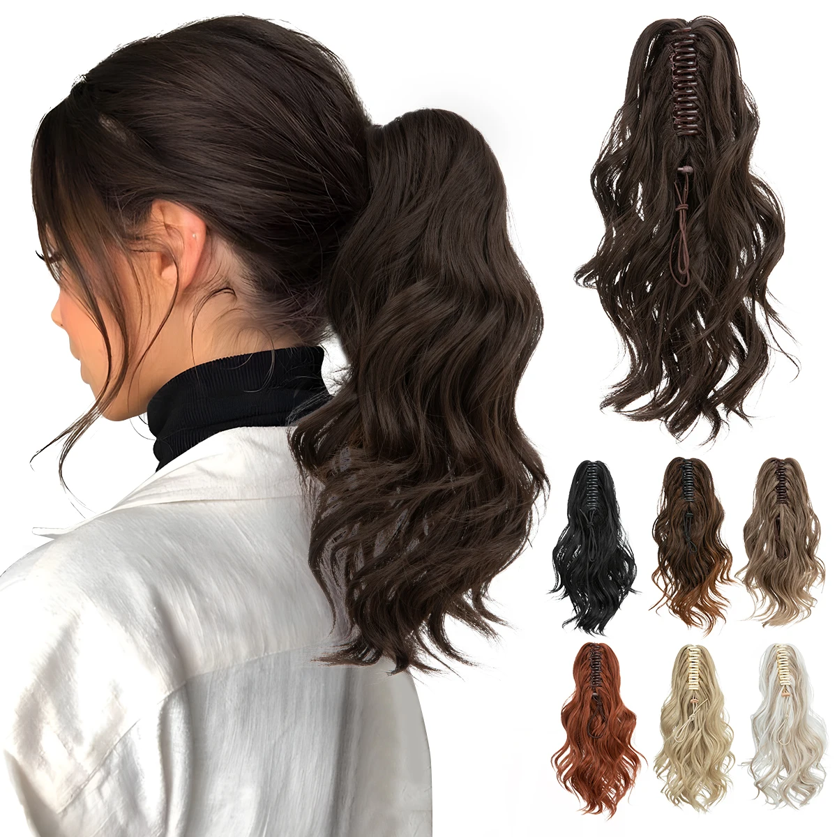 Premium Synthetic Wavy Claw Clip Ponytail Daliy Use Blonde Brown Short Hairpiece Fake Hair Pigtail Hair Extension P065