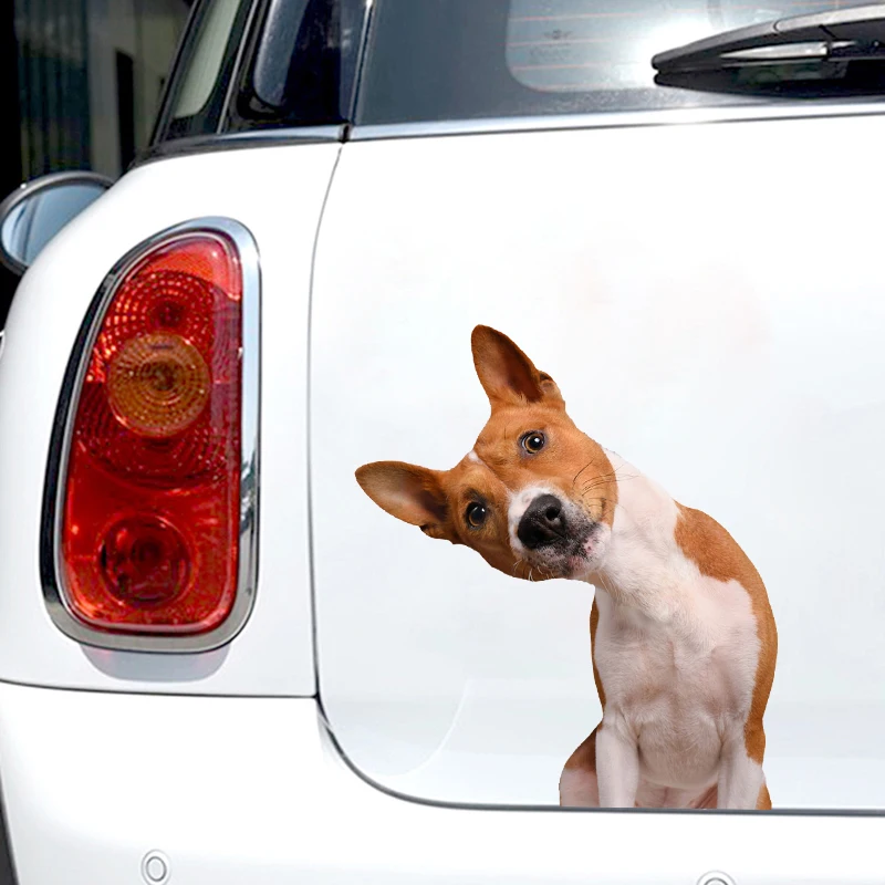 Funny Pet Basenji Dog with Crooked Head Car Sticker Body Trunk Skateboard Vinyl Decal Waterproof Vinyl Decal Car Accessories